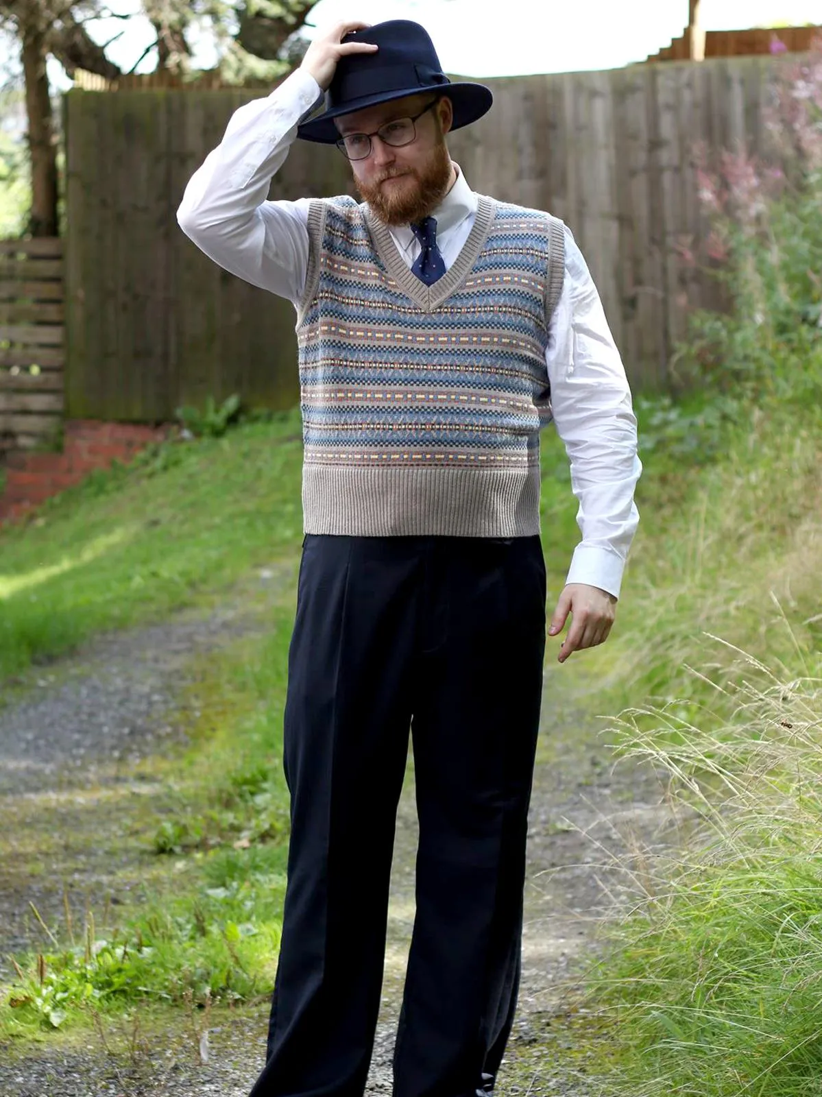 1940s Vintage Walter Fair Isle Tank Top in Tawny Grey