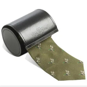 ALAN PAINE Ripon Silk Tie - Duck Design - Olive