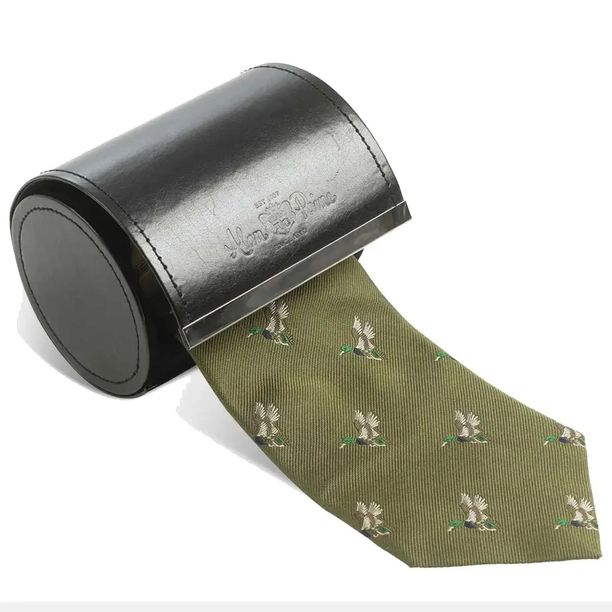 ALAN PAINE Ripon Silk Tie - Duck Design - Olive