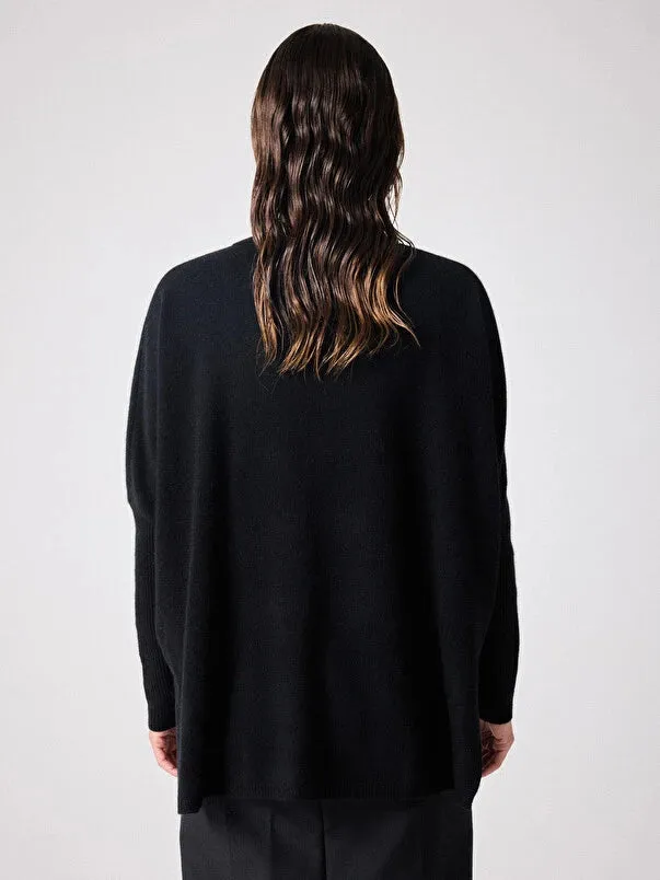 Andrea Black Cashmere Shirt Poncho Jumper