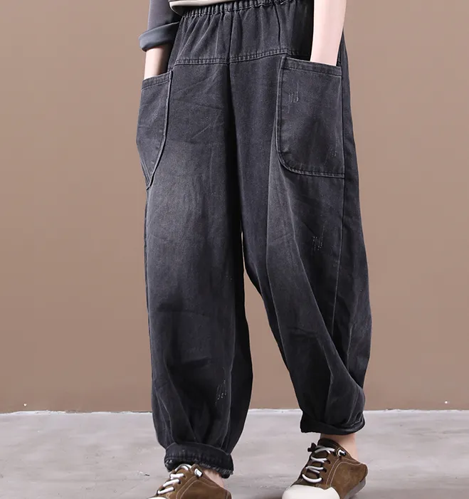 Autum Spring Linen Wide Leg Women Casual Pants Elastic Waist WG05131