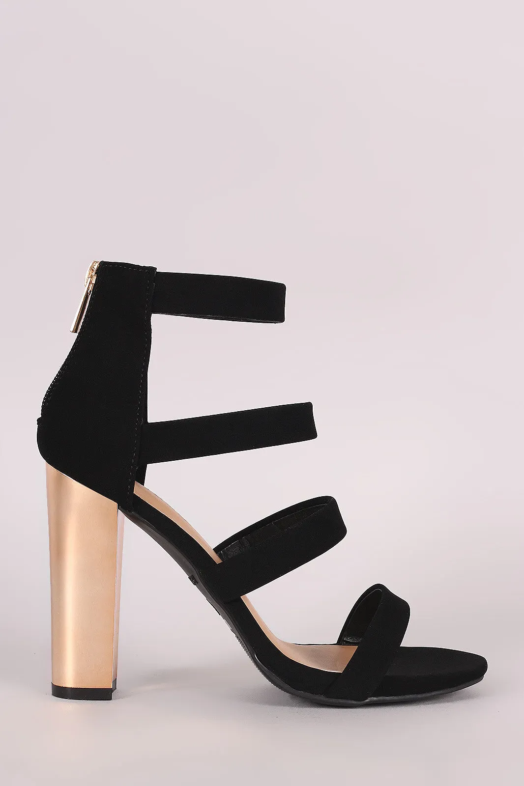 Bamboo Nubuck Strappy Chunky Metallic Heel