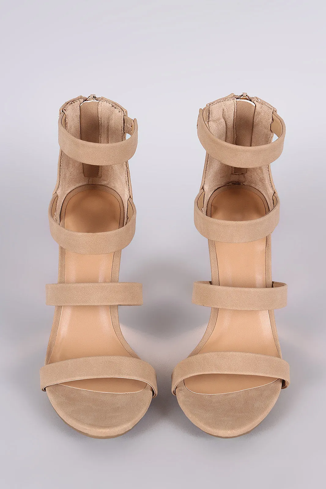 Bamboo Nubuck Strappy Chunky Metallic Heel