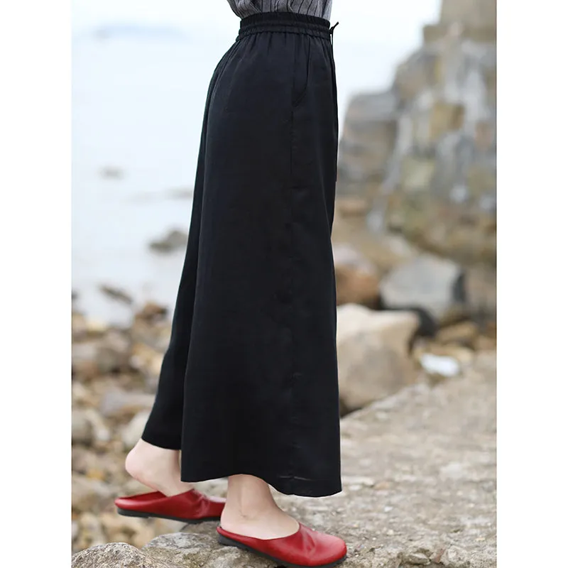 Black Linen Summer Autumn Women Casual Pants with Pockets SMM97202