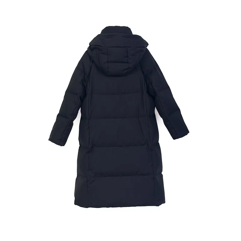 Black Long Hooded Stand Collar Down Jacket