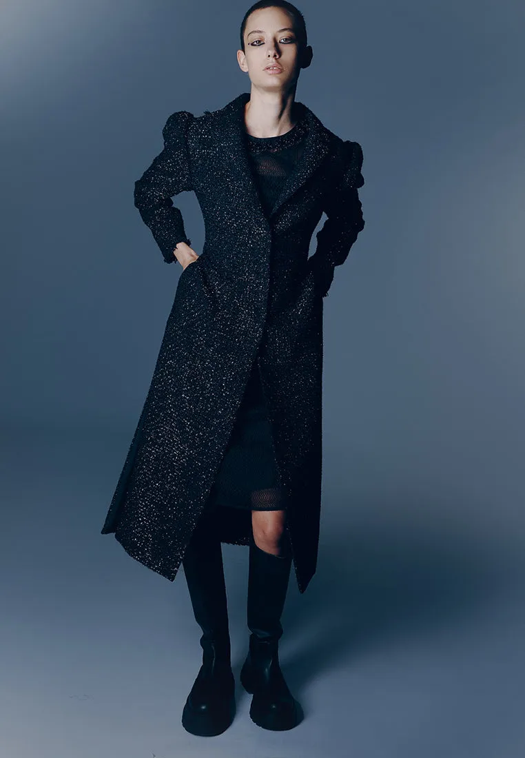 Black Tweed Lapel Coat