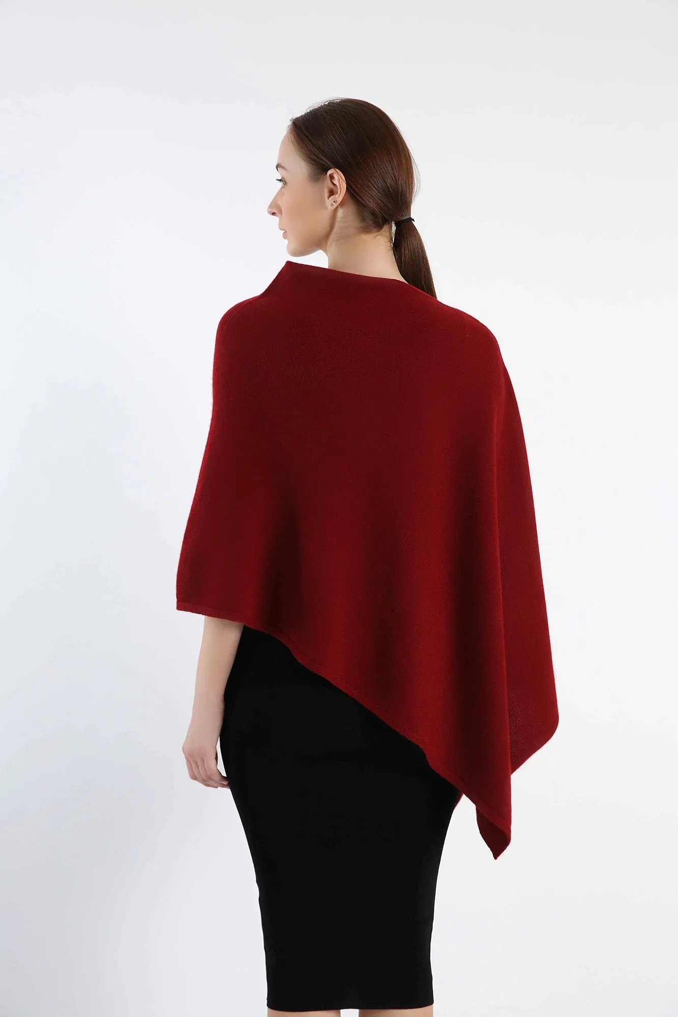 Boat Neck Red Hand-Knitted Cashmere Poncho