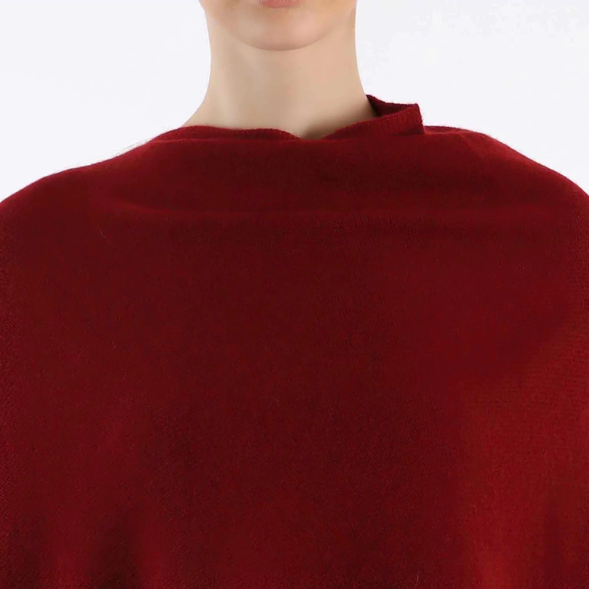 Boat Neck Red Hand-Knitted Cashmere Poncho