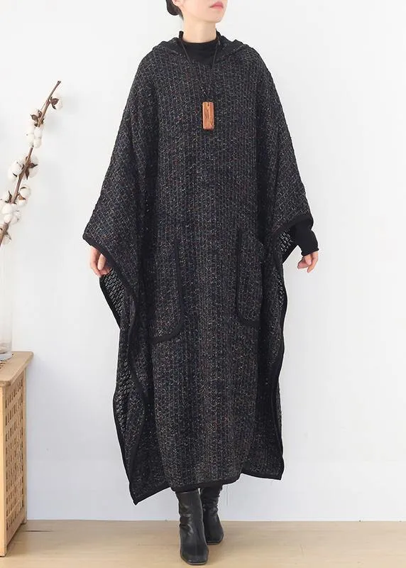 boutique plus size clothing long winter coat women black hooded large hem Woolen Coats