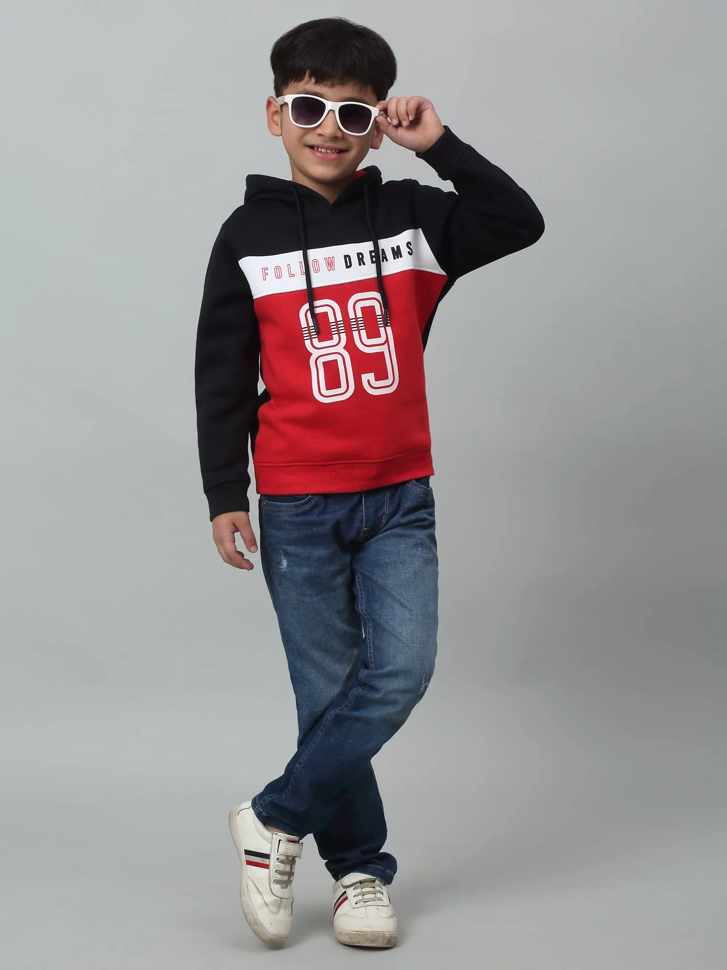 Boys Casual Red Full Sleeve Hoodie Pullover Sweatshirt