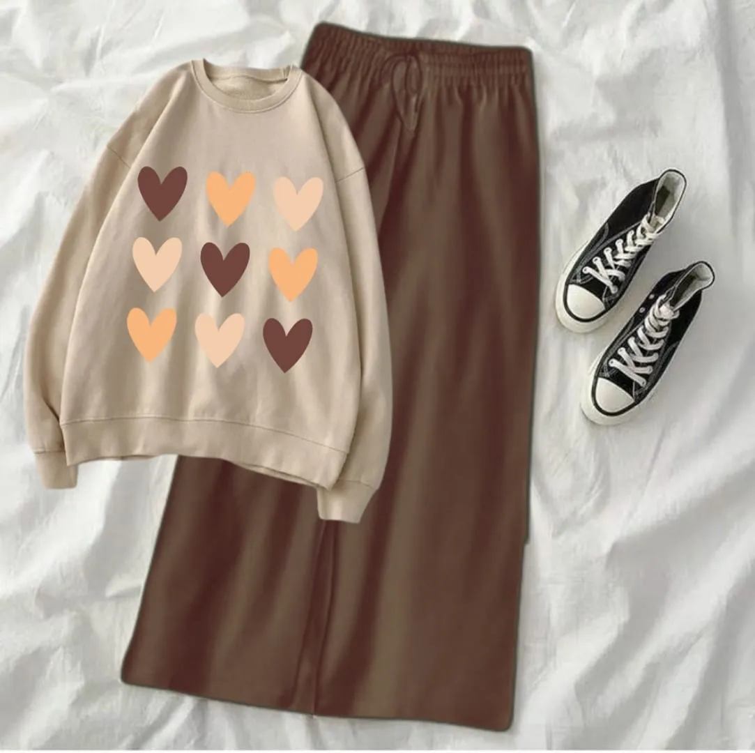 BROWN HEART SHEET BEIGE SWEATSHIRT WITH BROWN FLAPPER