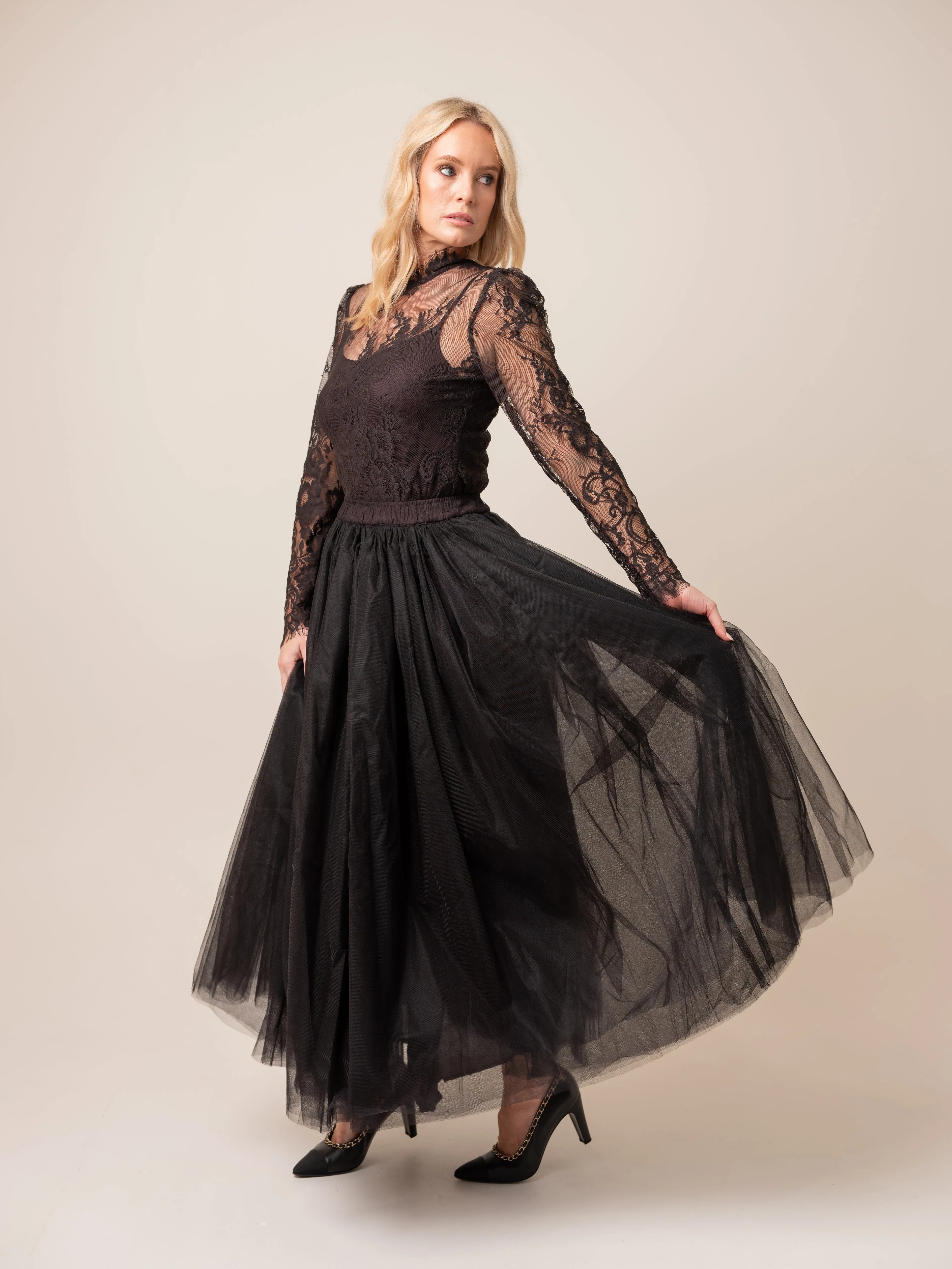 Bytimo Tulle Maxi Skirt in Black