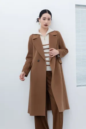 Camel Long Wool Coats with Belt