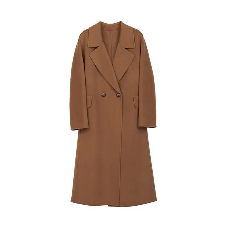 Camel Long Wool Coats with Belt