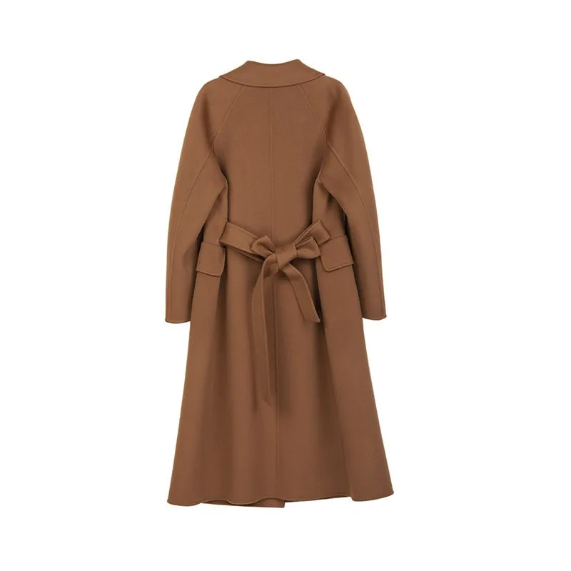 Camel Long Wool Coats with Belt