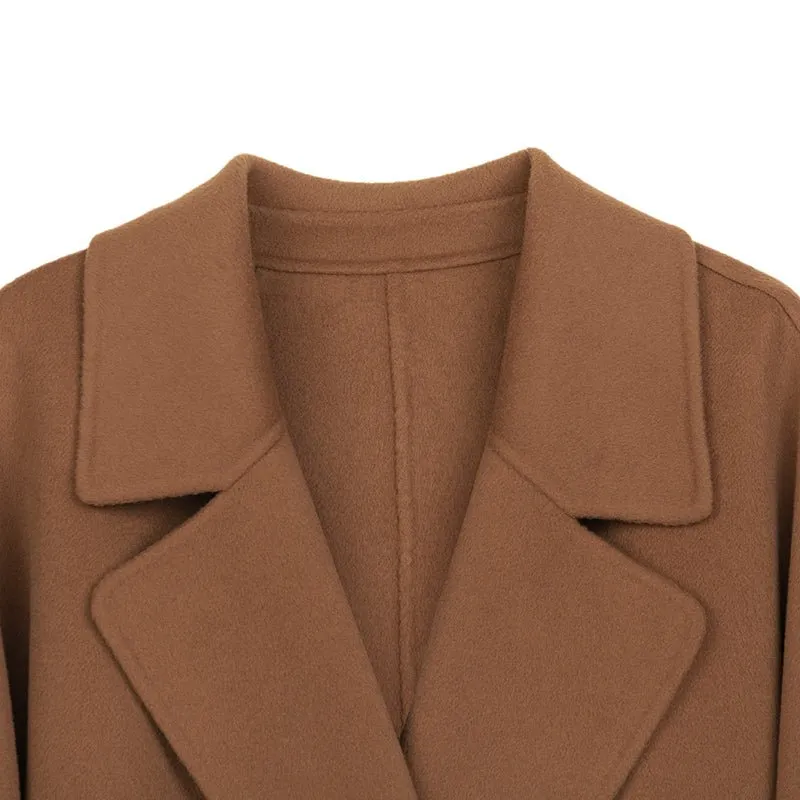 Camel Long Wool Coats with Belt