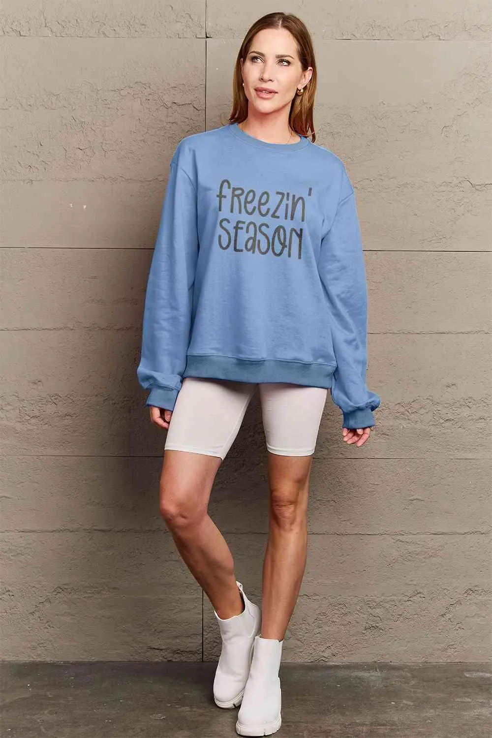 Cozy Winter Vibes Oversized Graphic Pullover Sweatshirt - Stay Warm in Style