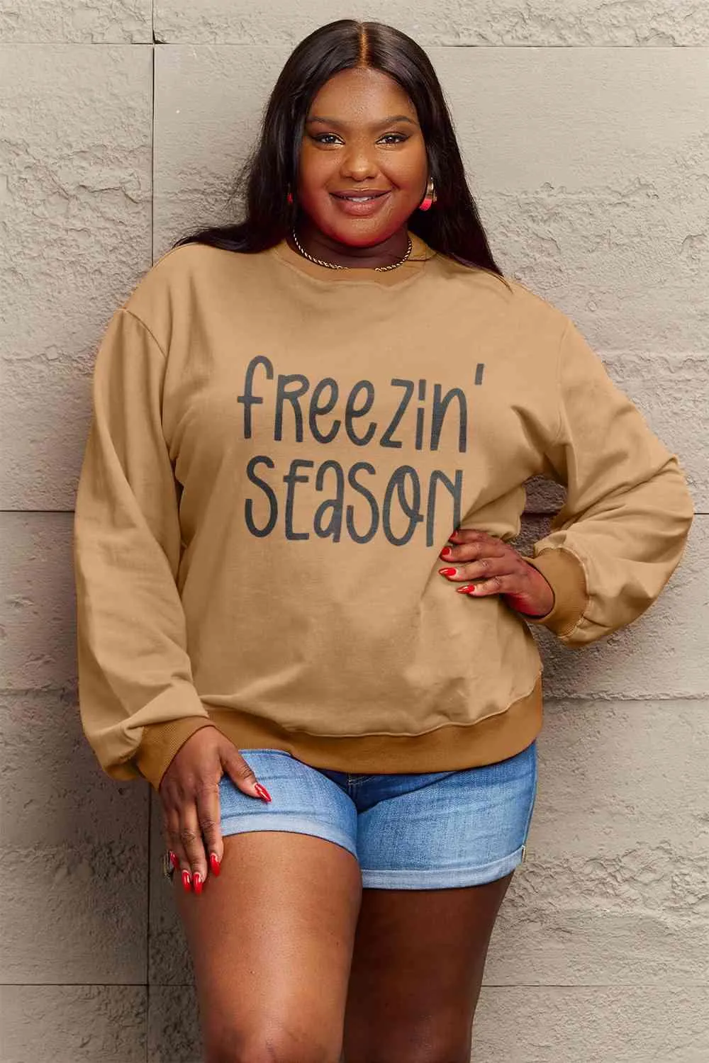 Cozy Winter Vibes Oversized Graphic Pullover Sweatshirt - Stay Warm in Style