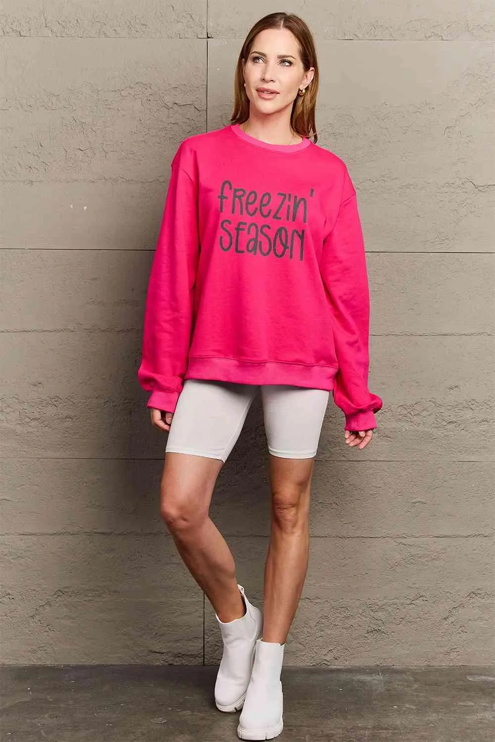 Cozy Winter Vibes Oversized Graphic Pullover Sweatshirt - Stay Warm in Style