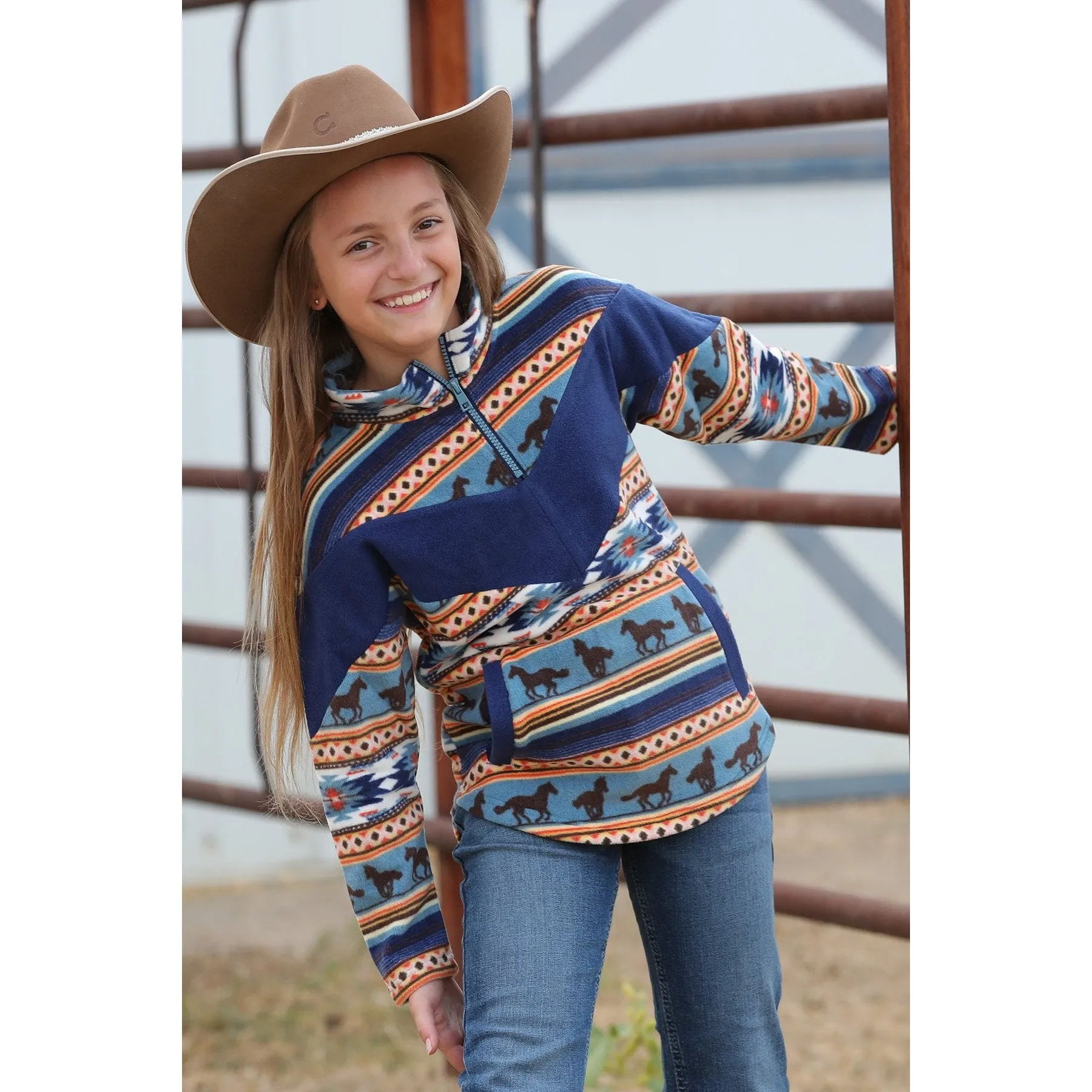 Cruel Girl's Aztec Horse Print Polar Fleece Pullover