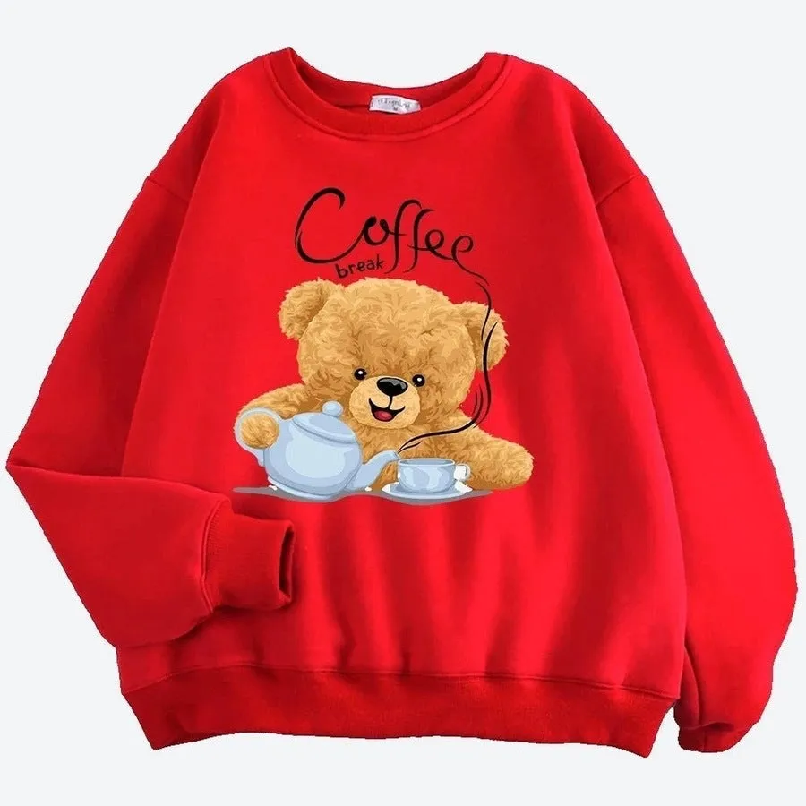 Cute Teddy Bear Coffee Break Sweatshirts