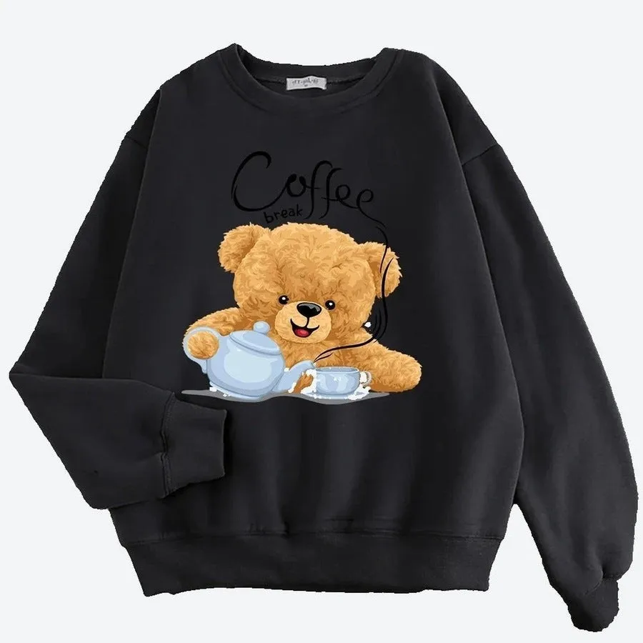 Cute Teddy Bear Coffee Break Sweatshirts