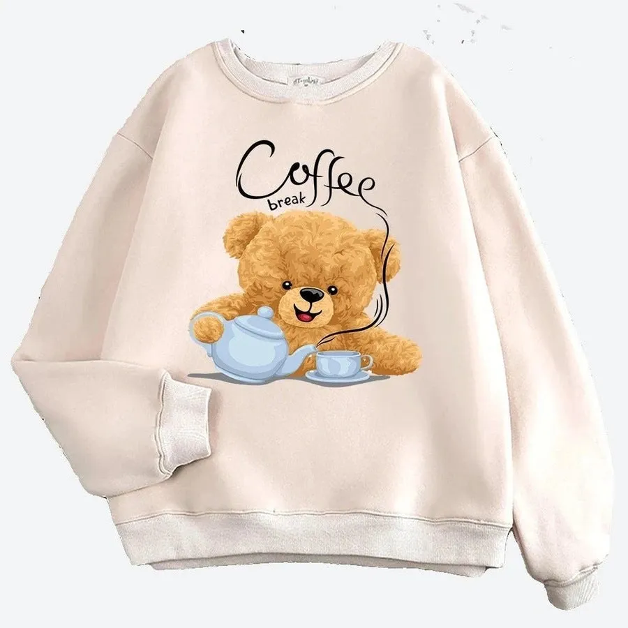 Cute Teddy Bear Coffee Break Sweatshirts