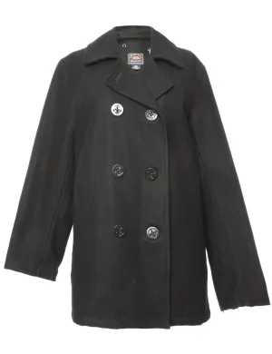 Double Breasted Black Peacoat - L