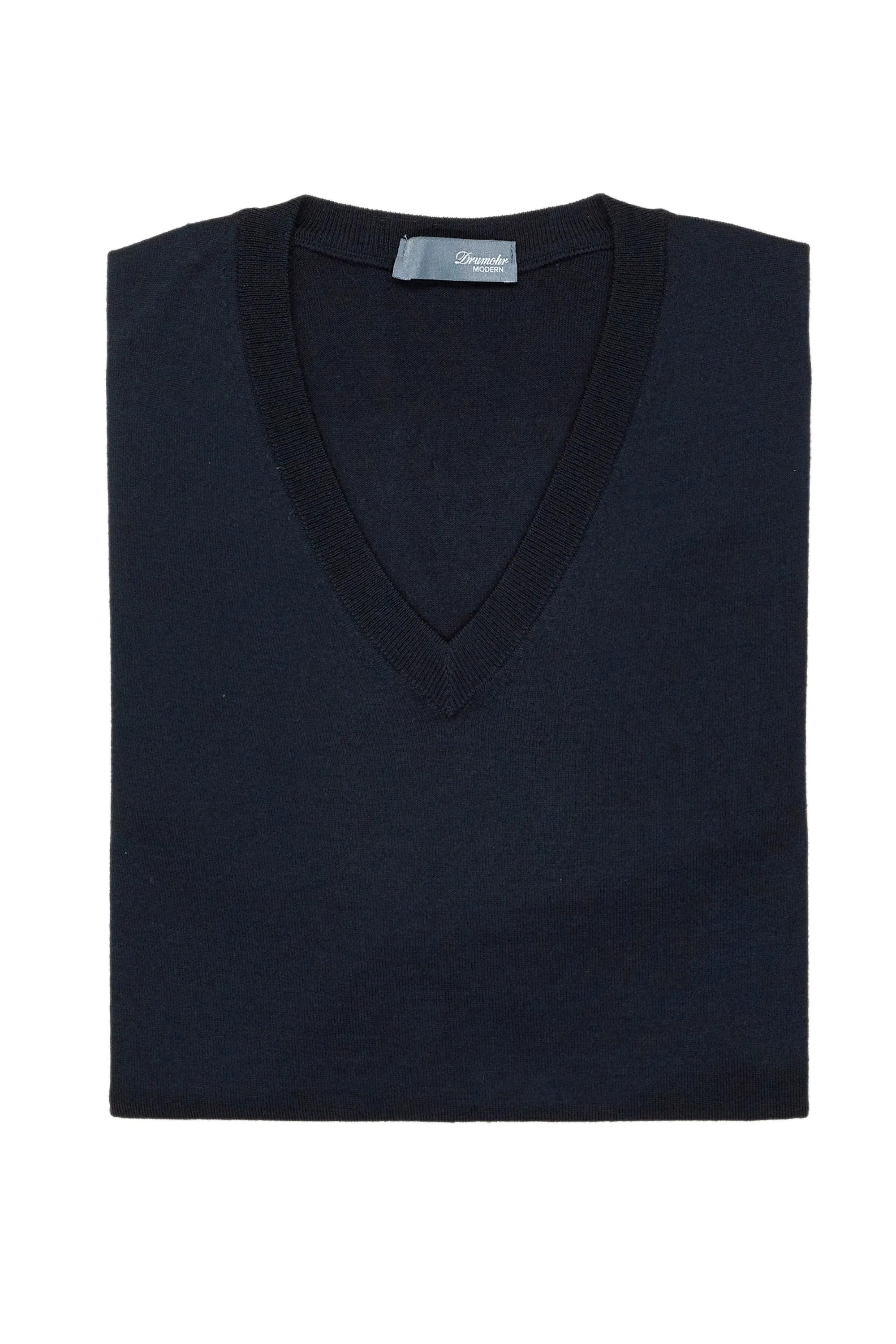 Drumohr Navy Extra Fine Merino Wool V-neck Sweater