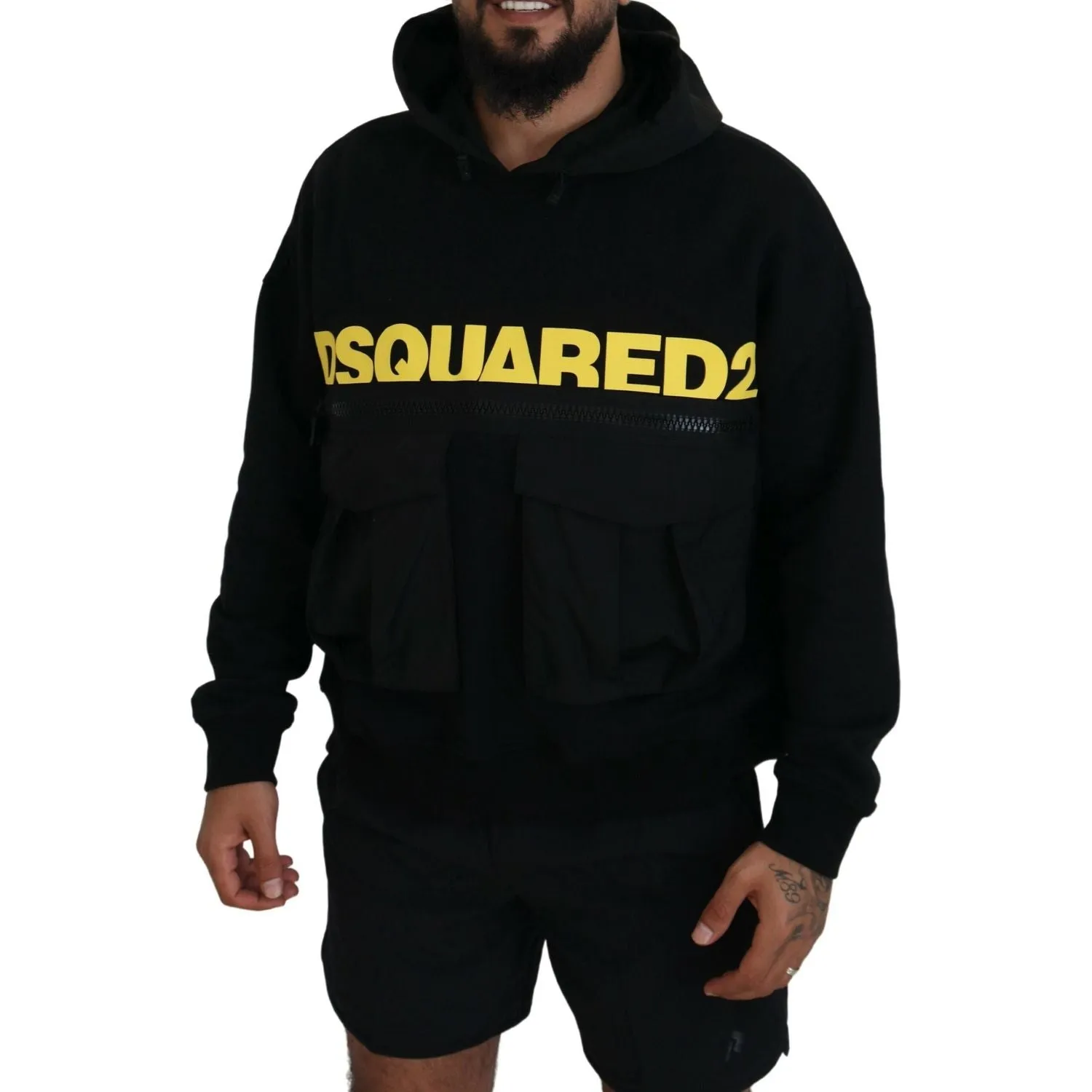 Dsquared² Black Cotton Hooded Printed Pullover Sweater