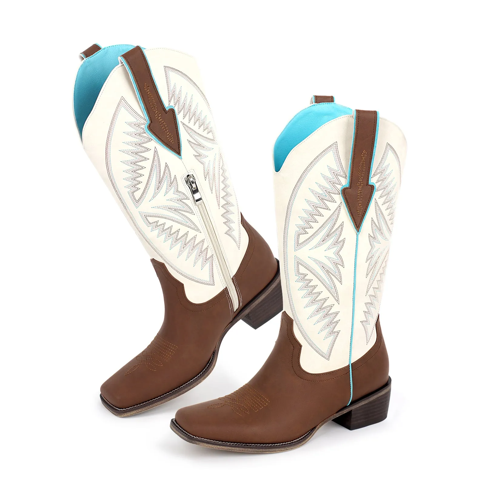 Embroidery Square Toe Split Joint Mid-Calf Western Boots