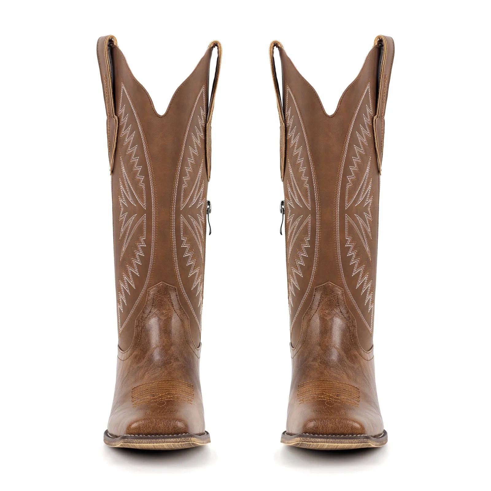 Embroidery Square Toe Split Joint Mid-Calf Western Boots