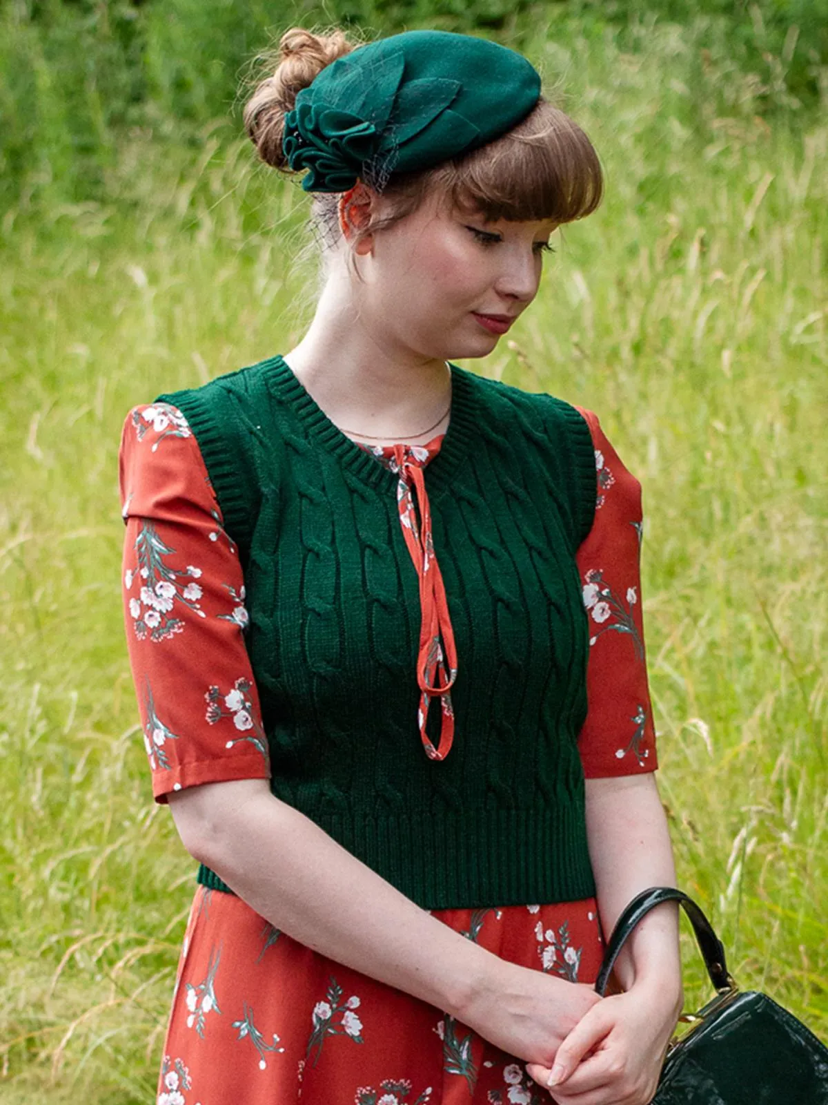 Forest Green Vintage Style Cable Tank Top Vest