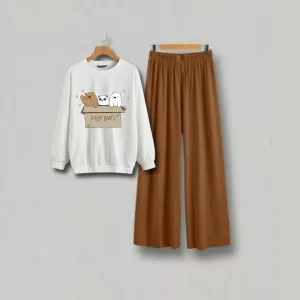 FREE BEAR WHITE SWEATSHIRT WITH BROWN FLAPPER