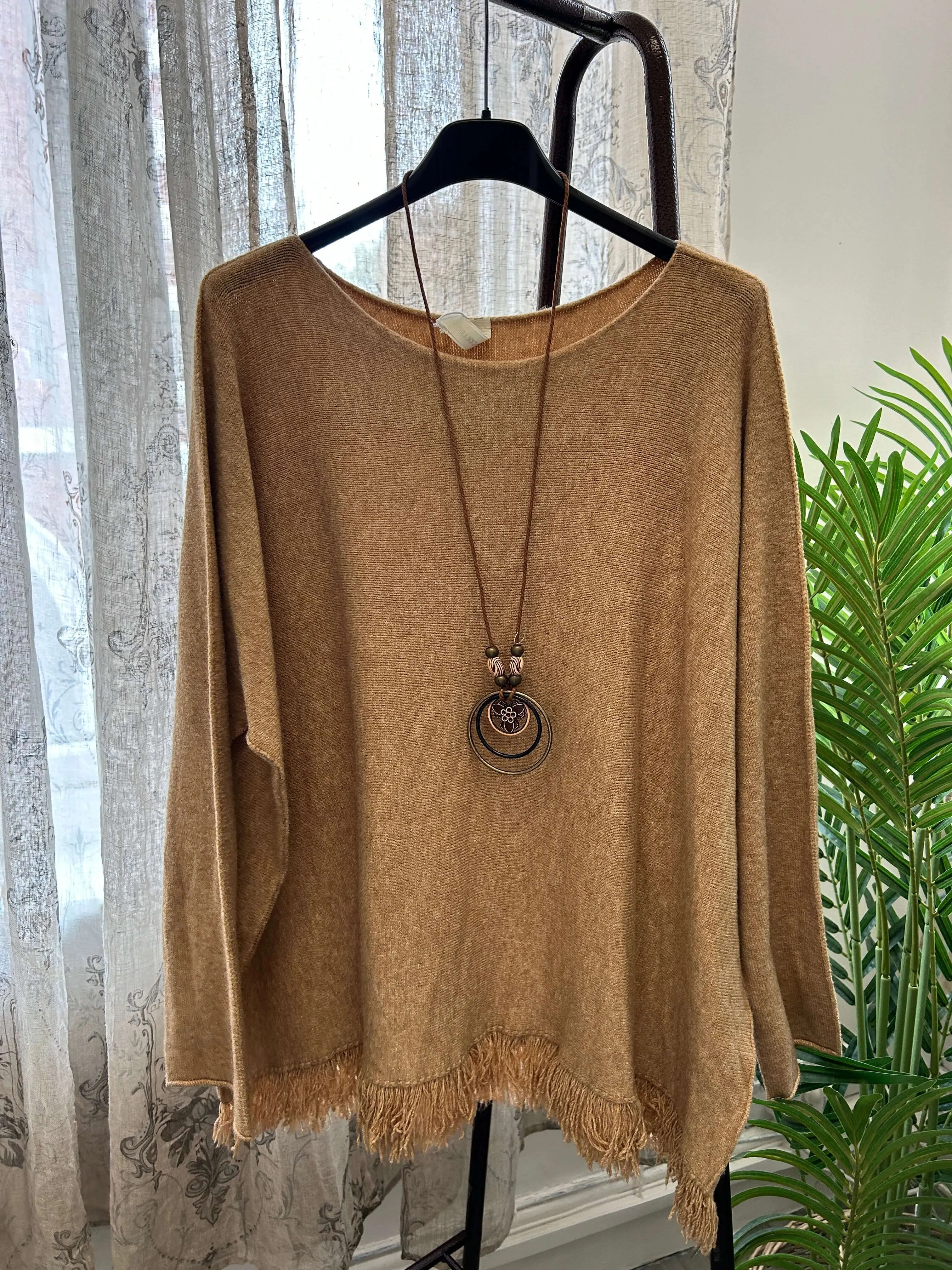 Fringe Detail Round Neck Super Soft Knit Jumper