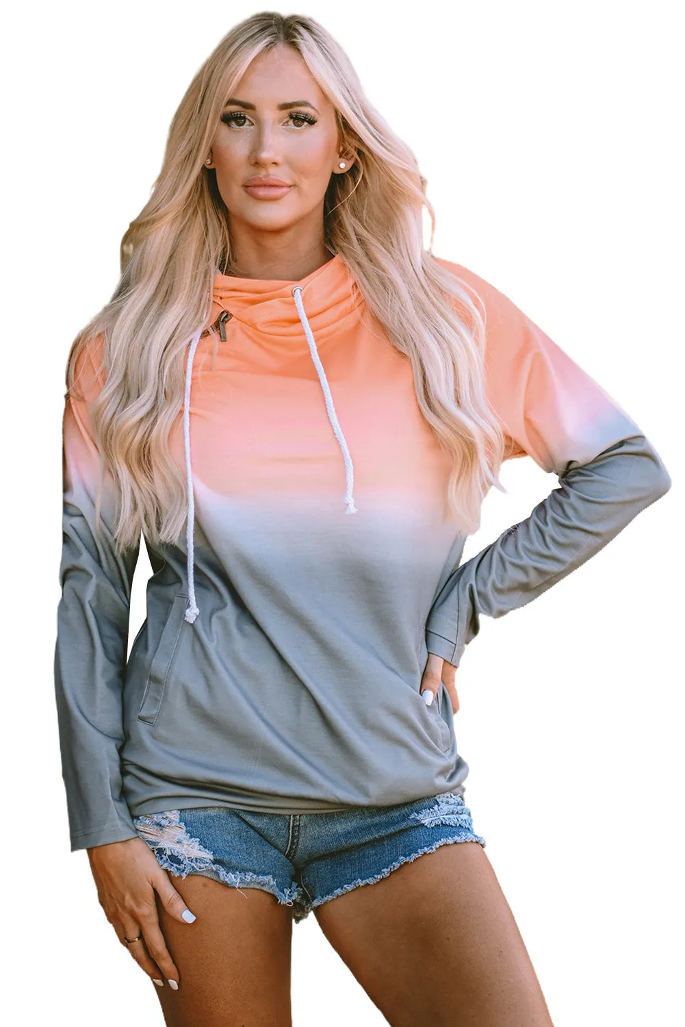 Gradient Thumbhole Zipper Hoodie