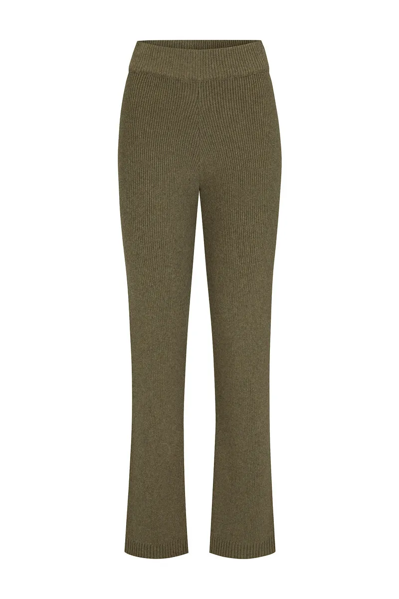 GROUNDED KNITTED MERINO WOOL BLEND PANTS - KHAKI