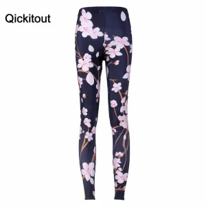 HOT Sexy Fashion Hot Pirate Leggins Digital Printing CHERRY BLOSSOM BLACK LEGGINGS For Women Pants Brands Famous Womens