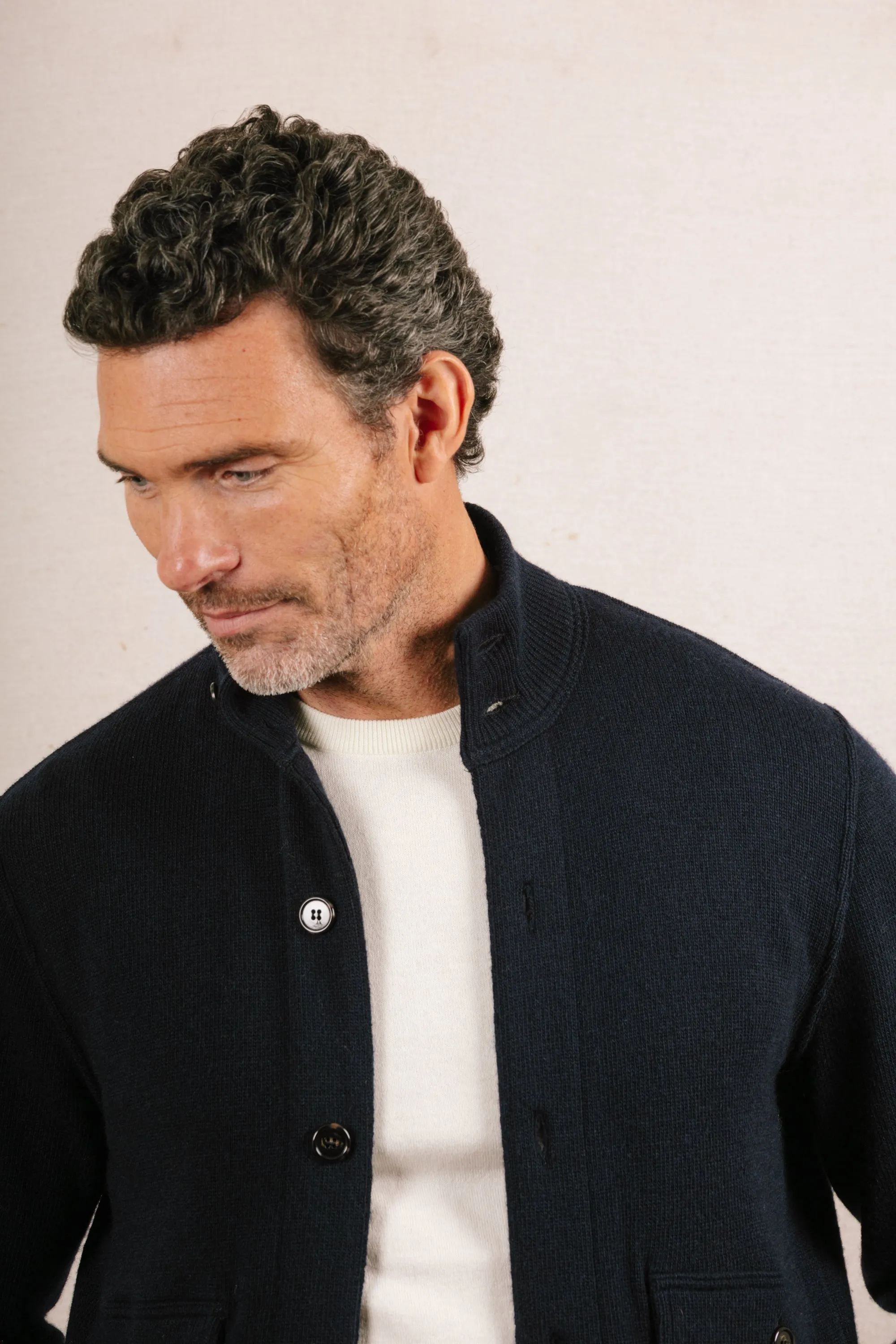 Knitted Bomber in Navy Blue