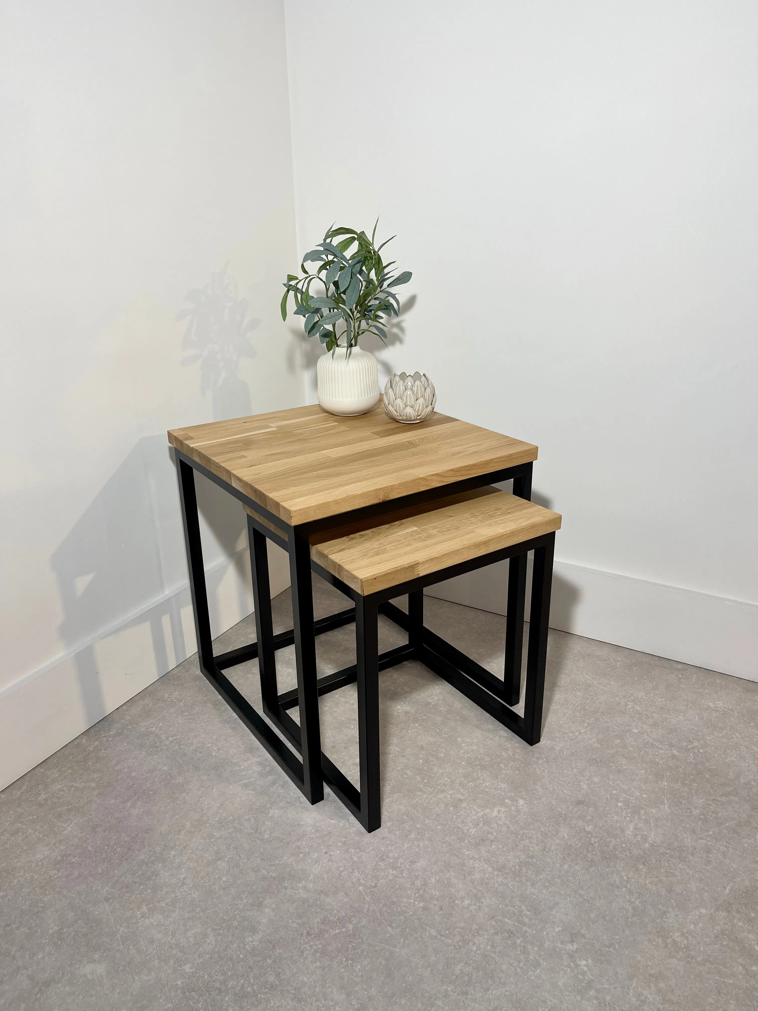 Landon Oak Metal Nesting Tables