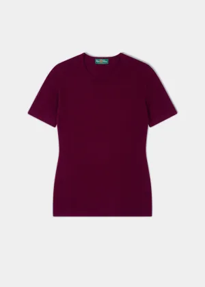 Lisa Ladies Cashmere Short Sleeve Crew Neck In Bordeaux