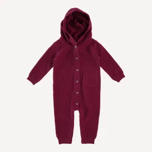 long sleeve hooded pocket jumpsuit | ruby wine | organic cotton moss knit