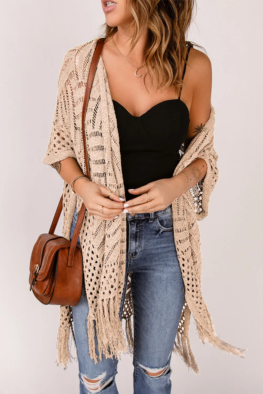 Loose Knitwear Kimono with Slits