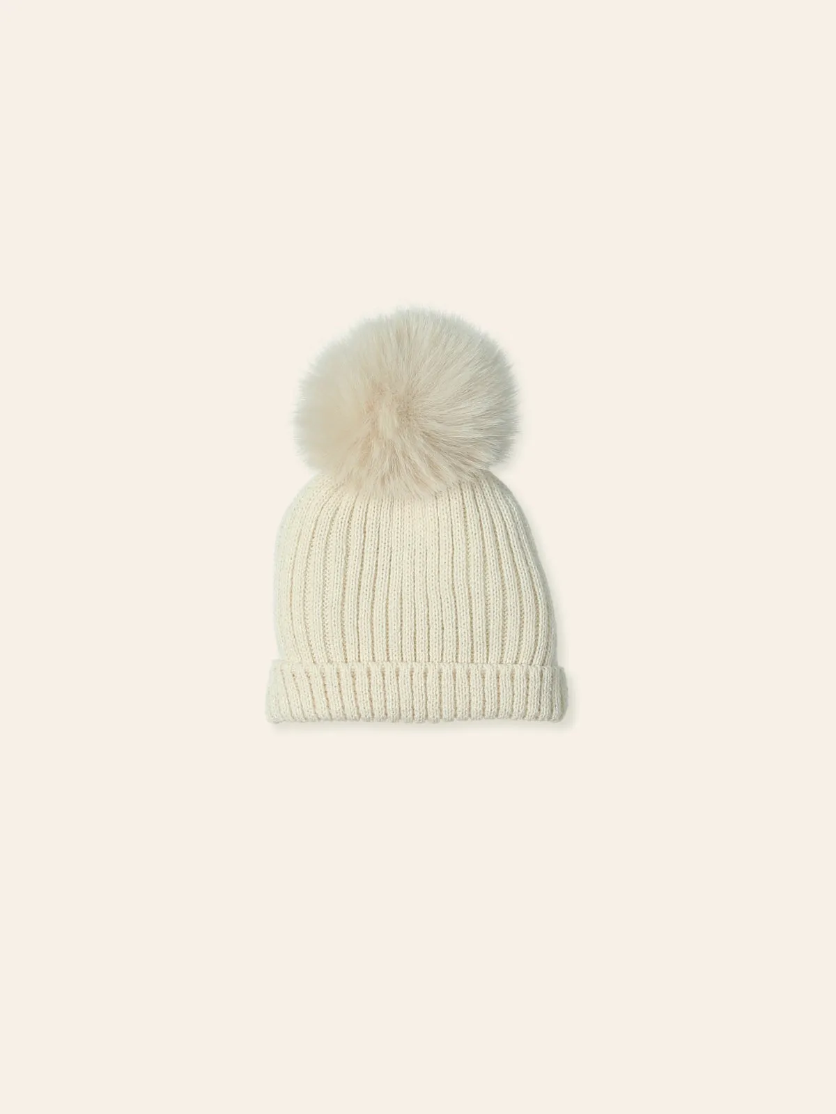 Mac Ilusion AW24 - Baby Knitted Hat with Natural Fur Pom Pom in PINK, WHITE & BLUE