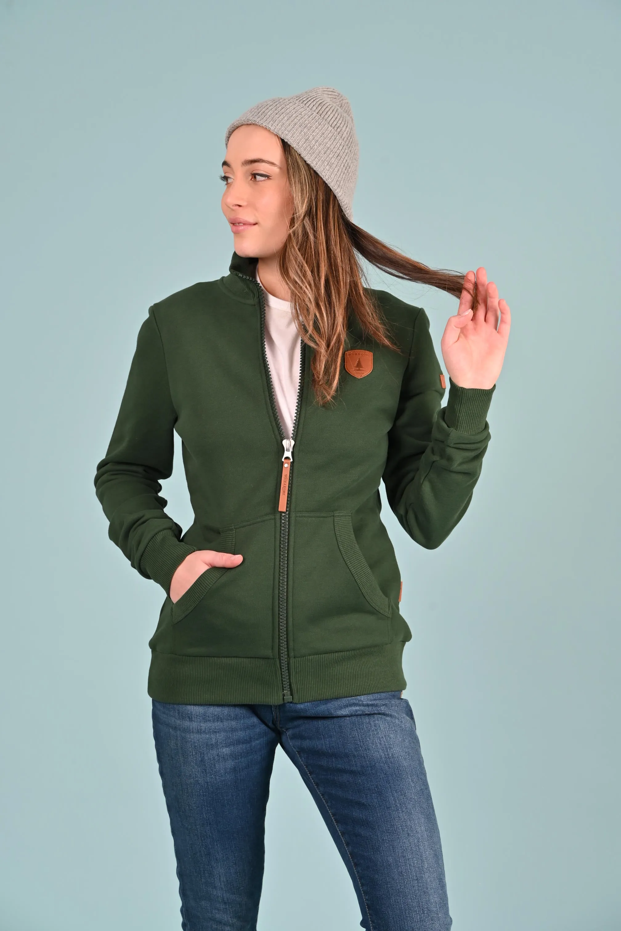 Marla Full-Zip Rib Neck Sweatshirt Deep Forest