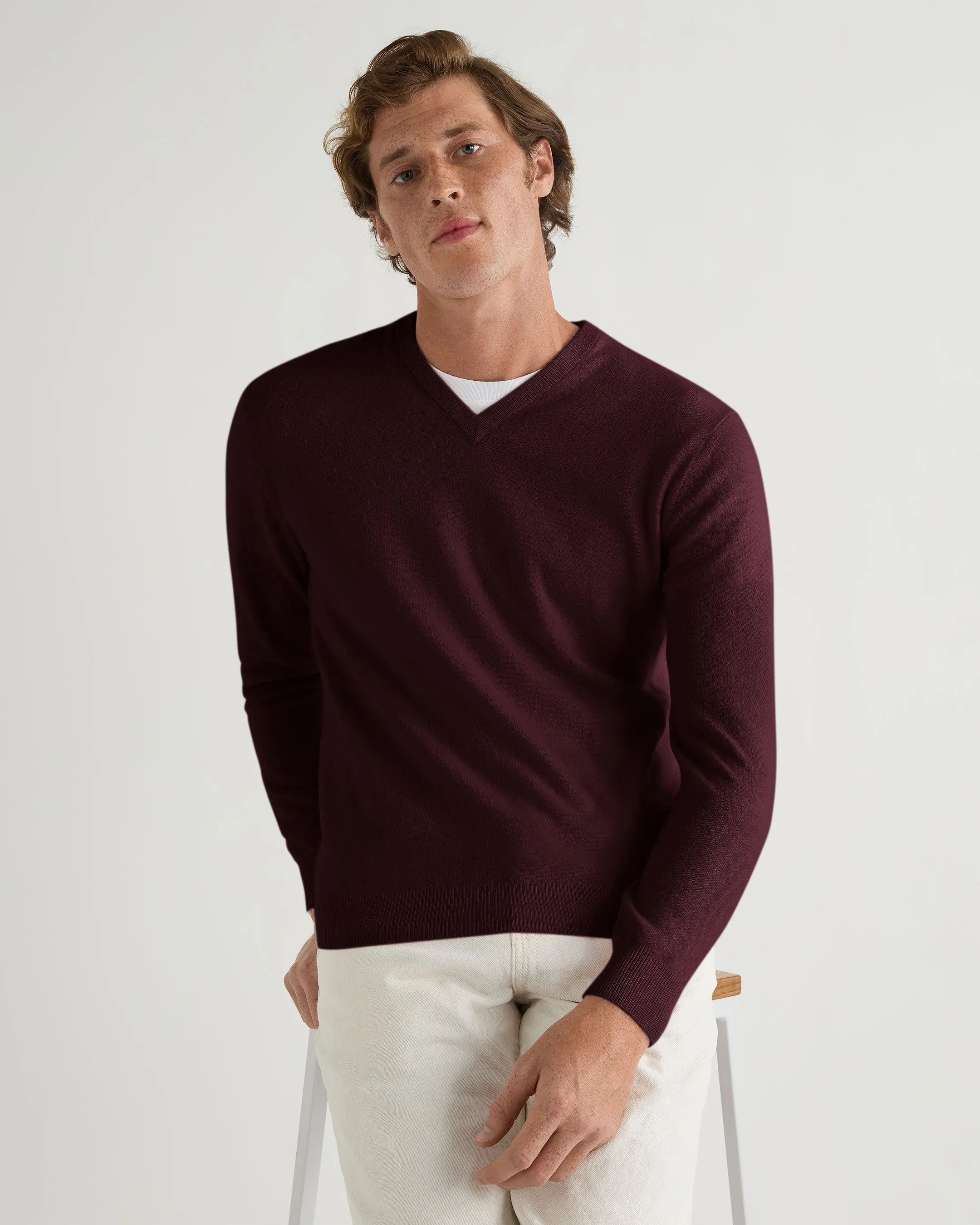 Men's Burlington V Neck Cashmere Jumper Claret Red