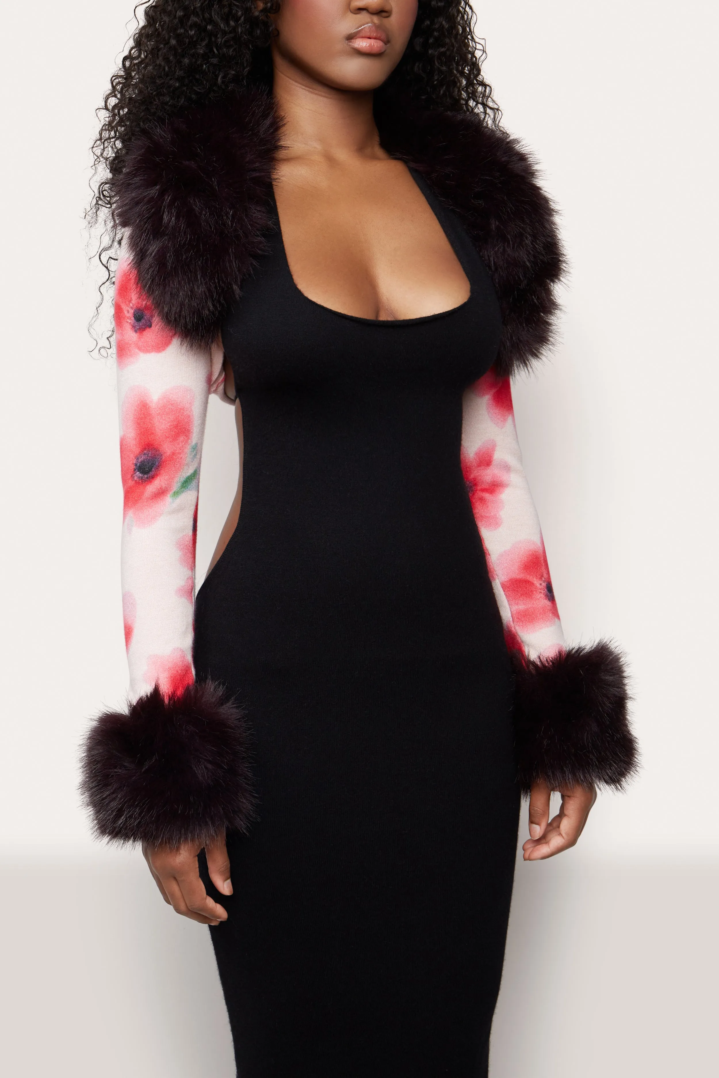 Printed Faux Fur Bolero