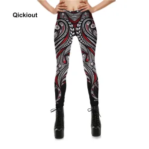 Qickitout 2017 Ethnic Mask Vintage StylS HOT Leggings Elk Printed Pattern Red& Black Stitching Fashion Pants Popular Pants