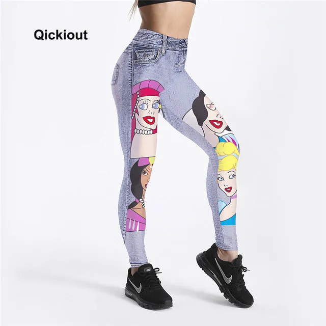 Qickitout Leggings Women's workout leggings Princess beauty and beast queen Black skull Pants PUSh Up fitness clothing Big Size