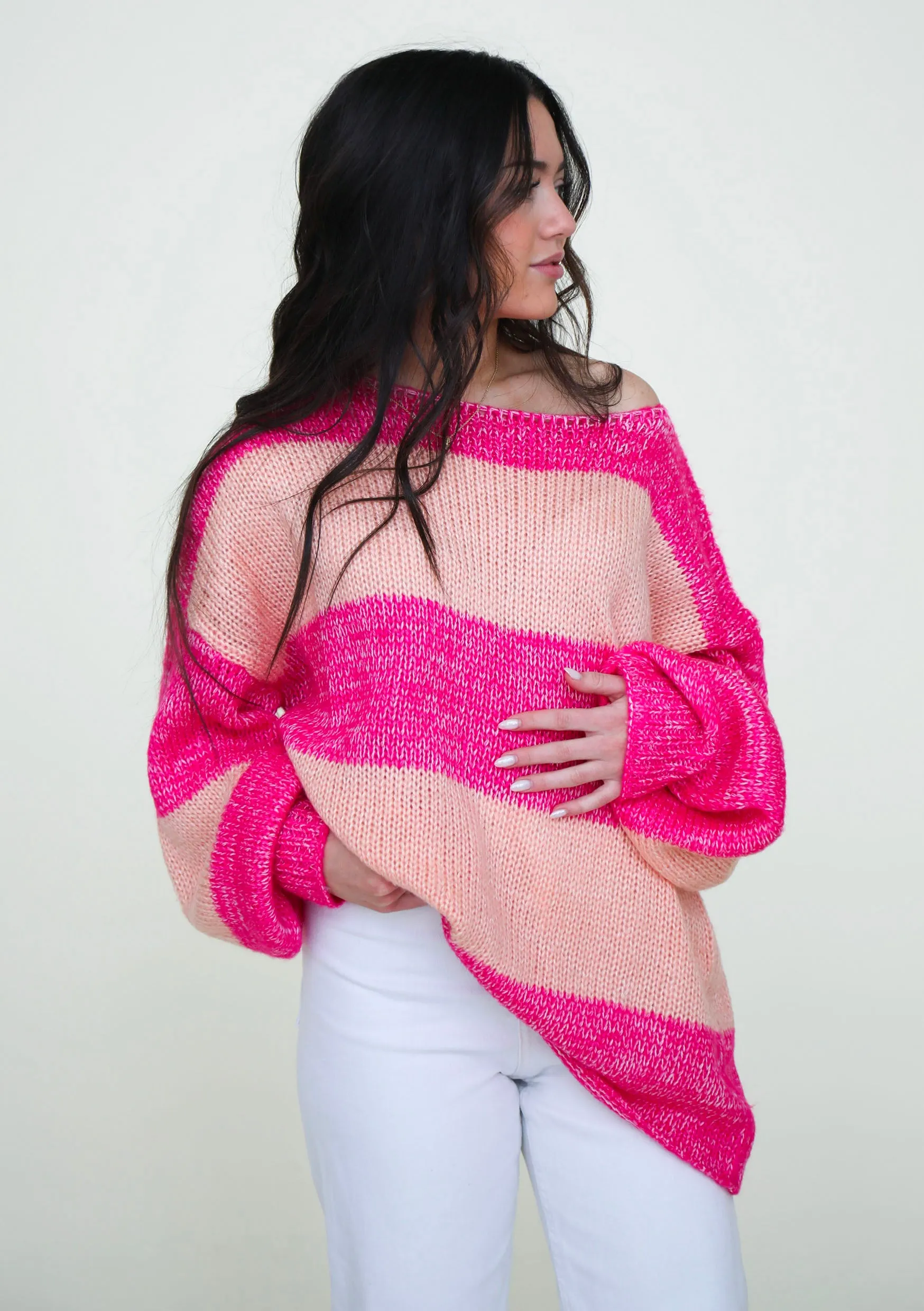 Relaxed Fit Oversized Sweater In Fuchsia